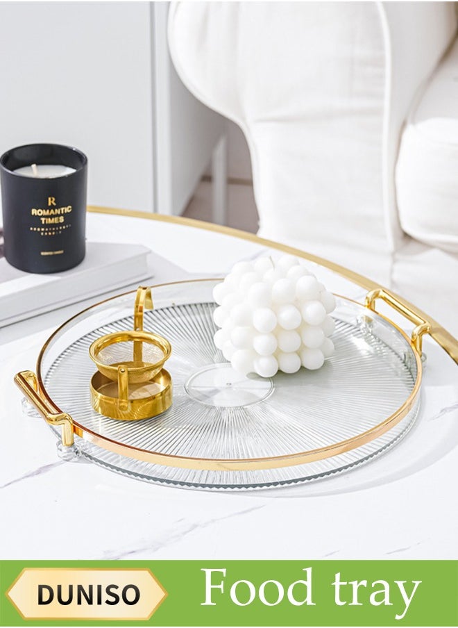 DUNISO Serving Tray With Handle, Household Circular Storage Tray, Food Tray, Tea Cup Tray, Suitable For Dressing Table, Living Room, Foyer, Bedroom, 30 * 27 * 3.5cm  - Image 1