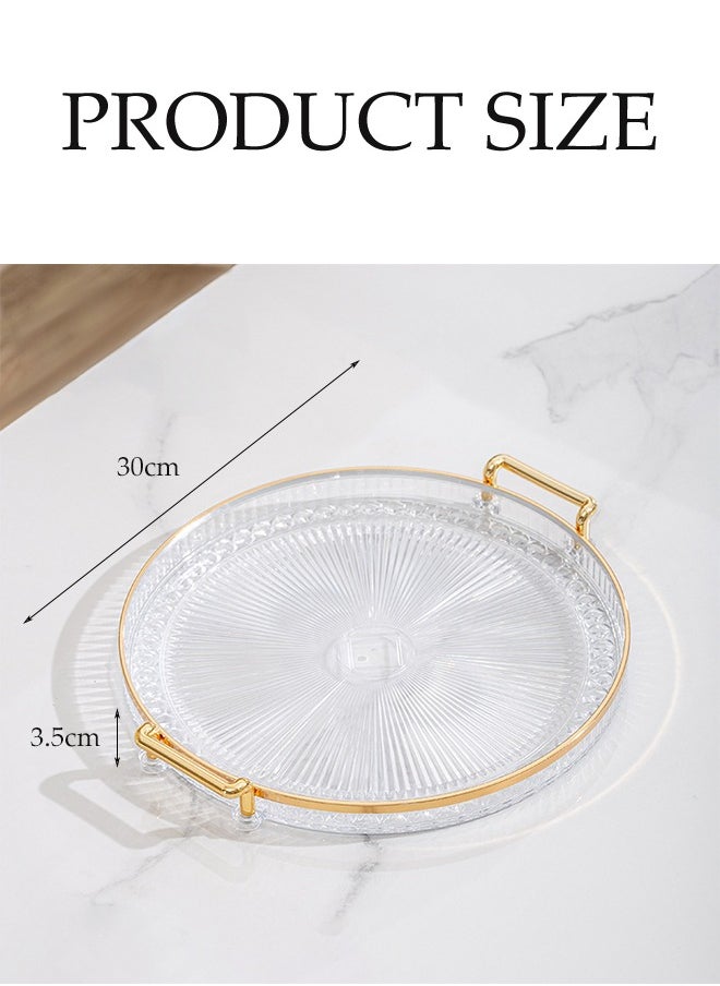 DUNISO Serving Tray With Handle, Household Circular Storage Tray, Food Tray, Tea Cup Tray, Suitable For Dressing Table, Living Room, Foyer, Bedroom, 30 * 27 * 3.5cm  - Image 2