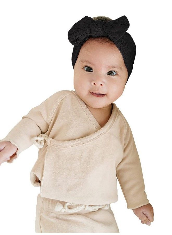 Syga Baby Girls Jacquard Soft Nylon Headbands Hairbands Hair Accessories Bow Headband For Newborns Infants Toddlers And Kids 03 Years (Black)  - Image 2