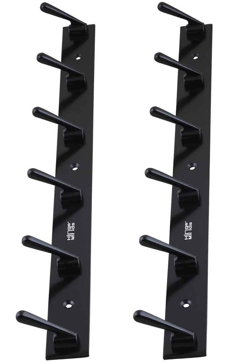HingeMinds HingeMinds Cloth Hanger for Wall Door Mounted Clothes Hooks Bathroom Towel HolderHangers Hook Rail for Hanging Coat Shirt Dress Towels Robe Strong Premium16 Inch 6 Pin Black Pack of 2 - Image 1