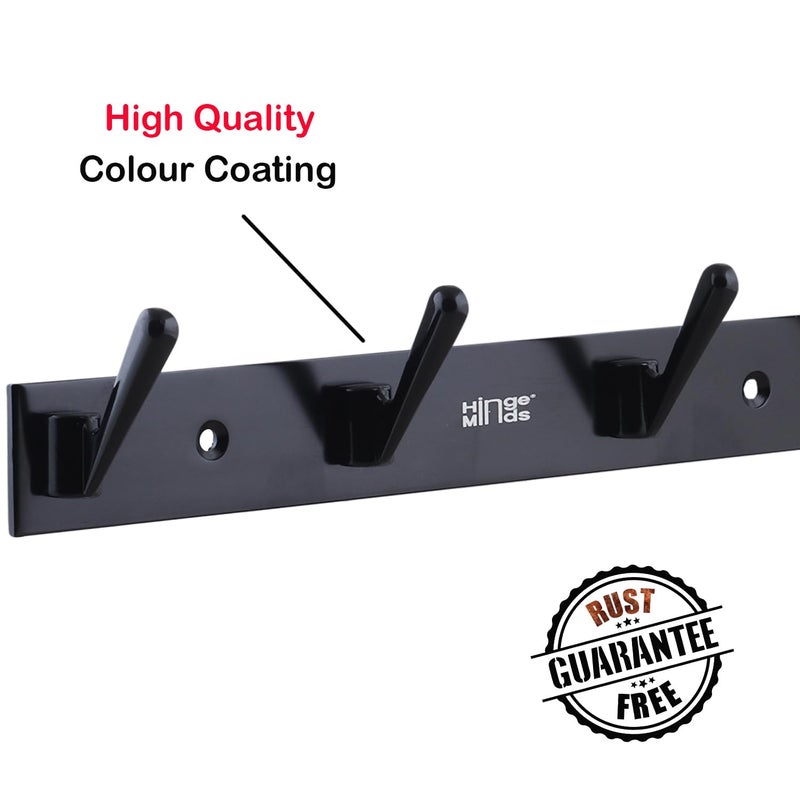HingeMinds HingeMinds Cloth Hanger for Wall Door Mounted Clothes Hooks Bathroom Towel HolderHangers Hook Rail for Hanging Coat Shirt Dress Towels Robe Strong Premium16 Inch 6 Pin Black Pack of 2 - Image 4