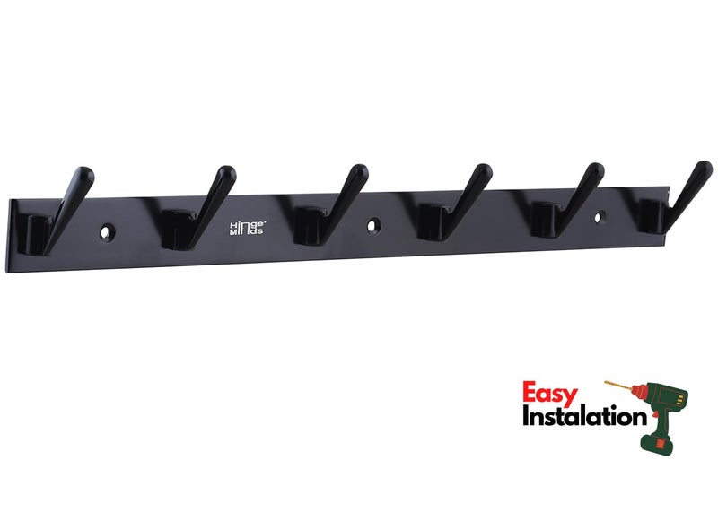 HingeMinds HingeMinds Cloth Hanger for Wall Door Mounted Clothes Hooks Bathroom Towel HolderHangers Hook Rail for Hanging Coat Shirt Dress Towels Robe Strong Premium16 Inch 6 Pin Black Pack of 2 - Image 5