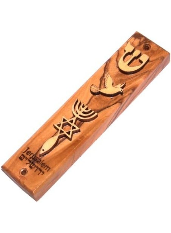 Holy Land Market Olive Wood Messianic Mezuzah - Engraved Christian Mezuzah for Door, 5 inches - Image 1