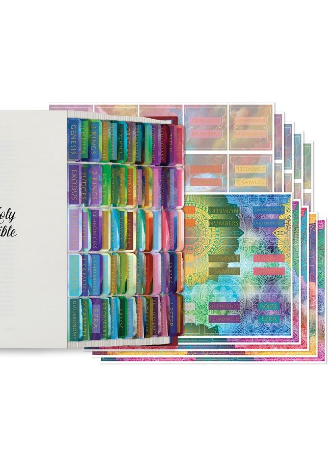 Better Office Products - Bible Tabs Old & New Testament Gold Foil 225 Total 3 Sets Laminated66 Book Names+9 Blanks Christian Bible Journaling Adhesive(Majestic Sky Mandalacelestial Backgrounds) - Image 1