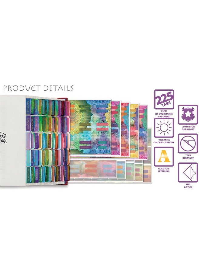 Better Office Products - Bible Tabs Old & New Testament Gold Foil 225 Total 3 Sets Laminated66 Book Names+9 Blanks Christian Bible Journaling Adhesive(Majestic Sky Mandalacelestial Backgrounds) - Image 1