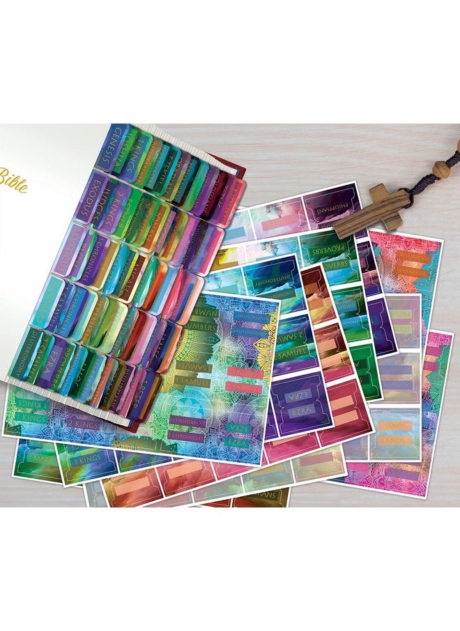 Better Office Products - Bible Tabs Old & New Testament Gold Foil 225 Total 3 Sets Laminated66 Book Names+9 Blanks Christian Bible Journaling Adhesive(Majestic Sky Mandalacelestial Backgrounds) - Image 1