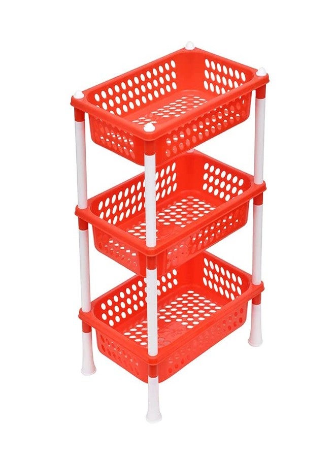Woolco Plastic 3 Steps Kitchen Stand Rack Basket for Office Use, Fruits Onion, Potato, Vegetables and Sabaji Basket Vegetable Stand (Round 3 Tier Rack, Color May Vary) - Image 1