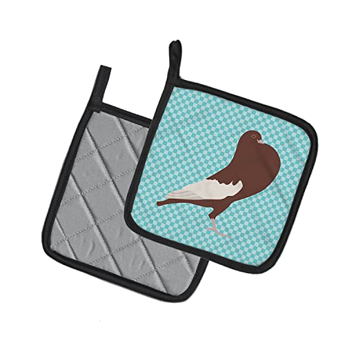 Caroline's Treasures BB8128PTHD English Pouter Pigeon Blue Check Pair of Pot Holders Kitchen Heat Resistant Pot Holders Sets Oven Hot Pads for Cooking Baking BBQ, 7 1/2 x 7 1/2 - Image 2