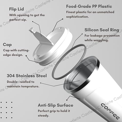 Castleite BrewGlide Travel Coffee Mug 6 & 8 Hours Hot & Cold 510ML Vacuum Insulated Stainless Steel Double Walled Sipper with Spill-Proof Flip Lid Design - Your Fancy Portable Companion (Pearl White) - Image 3