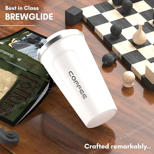 Castleite BrewGlide Travel Coffee Mug 6 & 8 Hours Hot & Cold 510ML Vacuum Insulated Stainless Steel Double Walled Sipper with Spill-Proof Flip Lid Design - Your Fancy Portable Companion (Pearl White) - Image 2