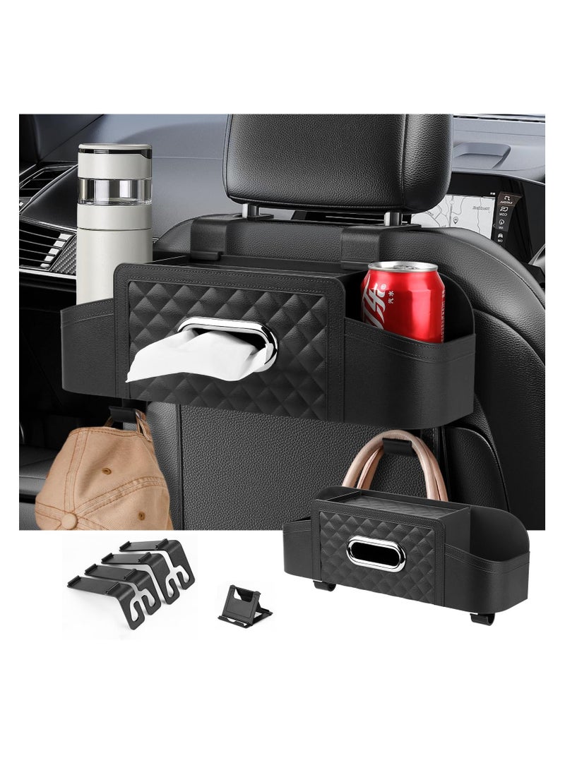 Excefore Car Back Seat Storage Organizers, with 2 Drink Cup Holder, Tissue Box and Storage Box Hook, Auto Multi Functional Storage, for Kids, Men, Women and Travel (Black) - Image 1