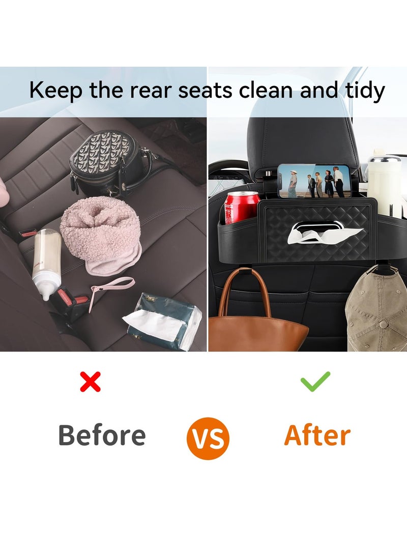 Excefore Car Back Seat Storage Organizers, with 2 Drink Cup Holder, Tissue Box and Storage Box Hook, Auto Multi Functional Storage, for Kids, Men, Women and Travel (Black) - Image 4