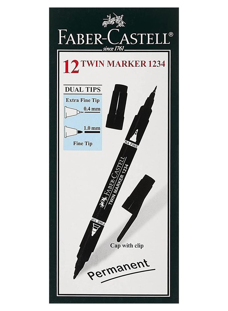 FABER-CASTELL DOUBLE SIDED PERMANENT MARKER BOX OF 12PC BLACK 252999 - Image 1
