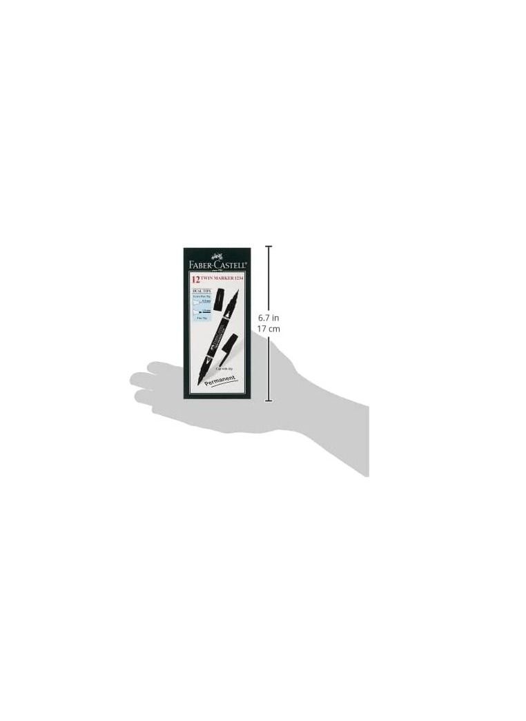 فابير كاستل فابر-كاستل علبة اقلام تحديد دائمة مزدوجة الجوانب مكونة من 12 قطعة لون أسود 252999  - Image 3