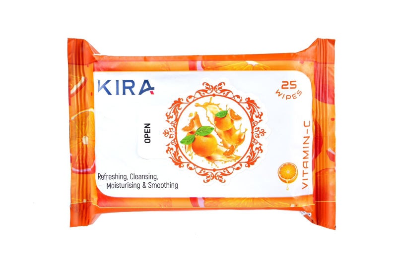KIRA Face Wipes, Facial Cleansing And Gentle Make Up Remover Wipes, Face & Body For Post Workout And Camping,For Gives Refreshing (VITAMIN-C 25count (Pack of 1)) - Image 1