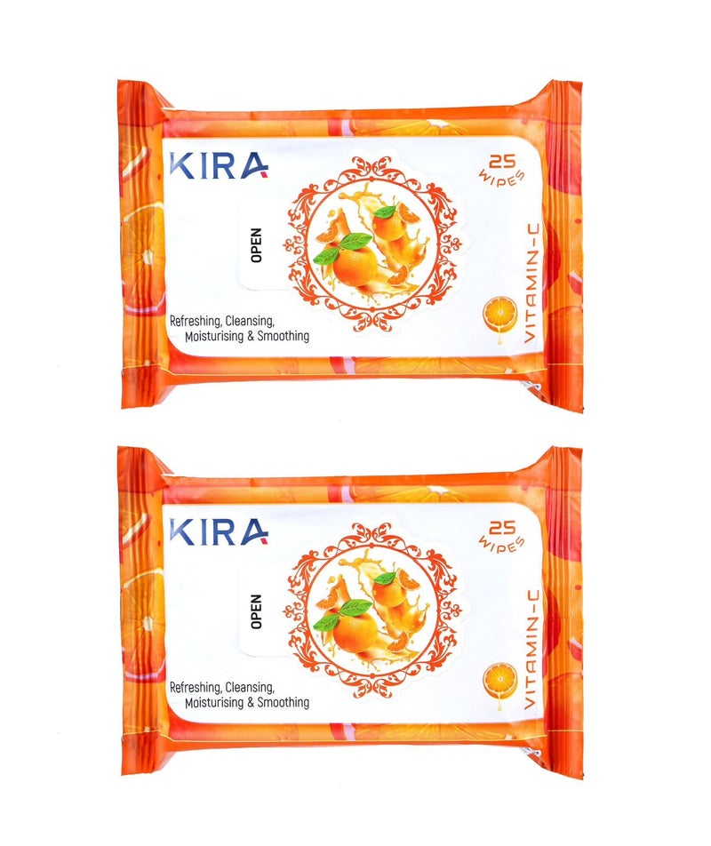 KIRA Face Wipes, Facial Cleansing And Gentle Make Up Remover Wipes, Face & Body For Post Workout And Camping,For Gives Refreshing (VITAMIN-C 25count (Pack of 1)) - Image 3