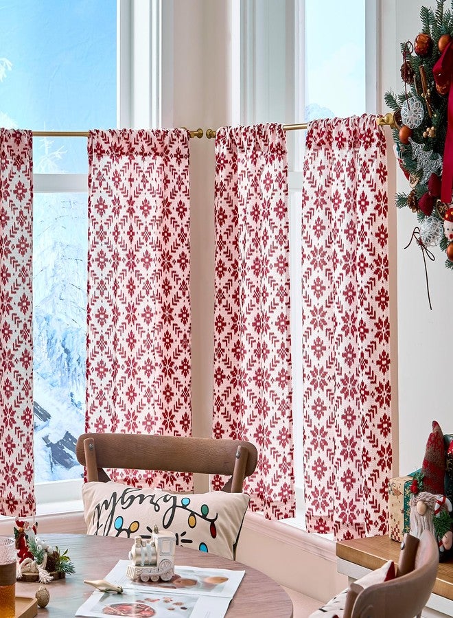 jinchan Snowflake Plaid Christmas Curtains 36 Inch Length Cafe Curtain Red Faux Canvas Textured Knit-Look Tier Curtains Holiday Christmas Decorations for Living Room Small Windows Rod Pocket 2 Panels - Image 4