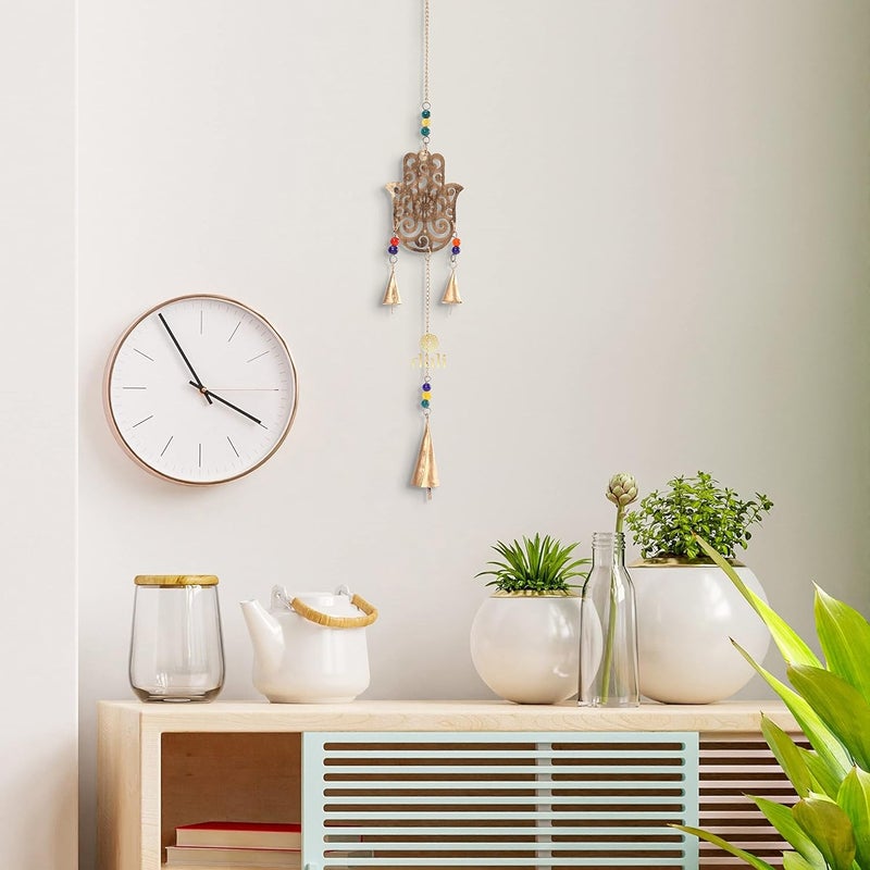 DULI Dream Catcher Traditional Indian Dreamcatcher Wall Art for Bedrooms, Home Wall, Hanging Design, Height 75 cm (Blue),Metal, Feathers Dreamcatcher (MetalWallhanging-Hamsa) - Image 2