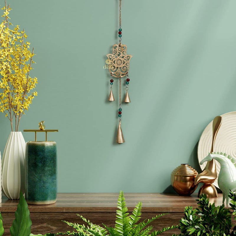 DULI Dream Catcher Traditional Indian Dreamcatcher Wall Art for Bedrooms, Home Wall, Hanging Design, Height 75 cm (Blue),Metal, Feathers Dreamcatcher (MetalWallhanging-Hamsa) - Image 1