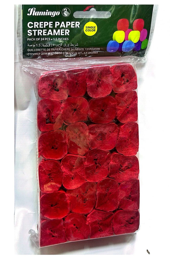 Flamingo Crepe Paper Streamer Single Color 1.5Inches Red Color  Pack Of 24 - Image 1