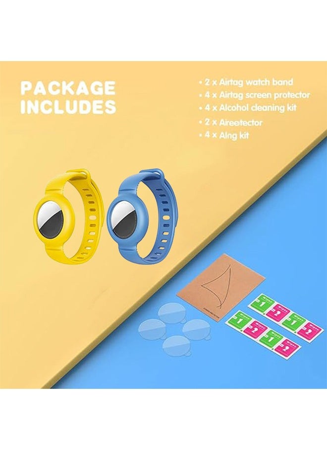 Arabest - AirTag Bracelet for Kids, 2 Pack Silicone Watch Bands + 4 Pack Anti-Scratch Films for Kids Toddler Baby Children Elders, Colorful Waterproof Wristband Compatible with Apple AirTag 2021 - Image 1
