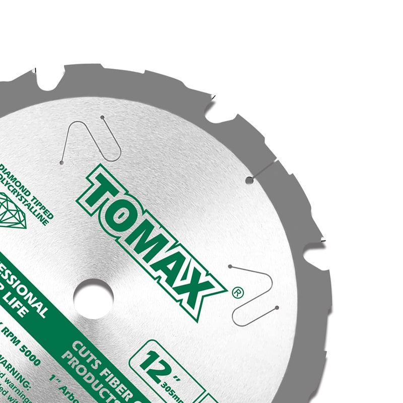 TOMAX PCDM12 Inch 8 Tooth Polycrystalline Diamond Tipped (PCD) Hardie Fiber Cement Saw Blade with 1 Inch Arbor - Image 2