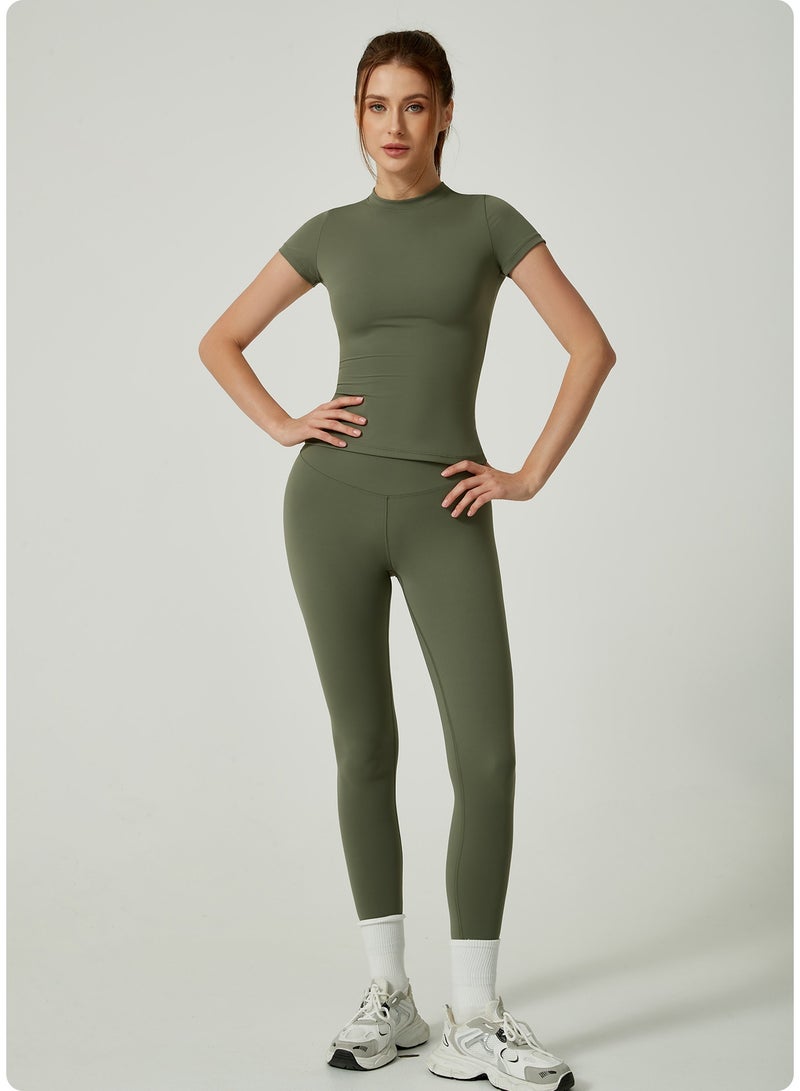 Meilun Olive Green Short - Sleeve Top and Leggings Activewear Set - Image 5