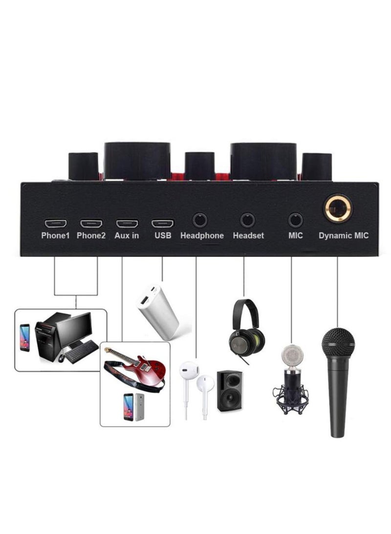 V8 Live Sound Card Portable Mobile Audio Mixer Karaoke Sound Mixer Recording Sound Card for Live Broadcast K Songs, Recording, Voice Chatting with Multiple Funny Sound Effect - Image 3