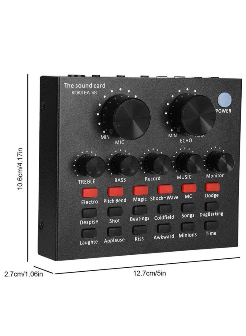 V8 Live Sound Card Portable Mobile Audio Mixer Karaoke Sound Mixer Recording Sound Card for Live Broadcast K Songs, Recording, Voice Chatting with Multiple Funny Sound Effect - Image 2