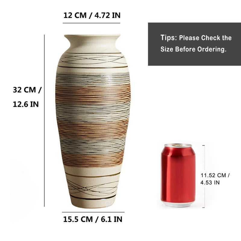 HUBUISH Ceramic Rustic Farmhouse Vase, 12.6â€ Large Vintage Flower vase for Home Decor, Tall Boho Textured Vases for Living Room, Table, Mantel, Shelf and Centerpieces Decor and Housewarming (B) - Image 3