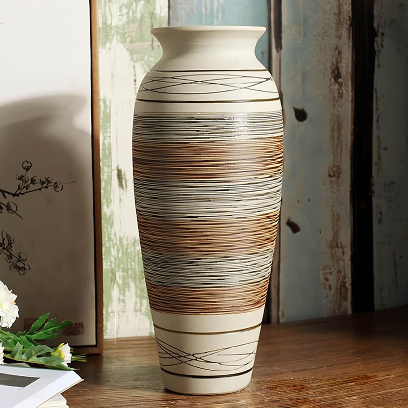 HUBUISH Ceramic Rustic Farmhouse Vase, 12.6â€ Large Vintage Flower vase for Home Decor, Tall Boho Textured Vases for Living Room, Table, Mantel, Shelf and Centerpieces Decor and Housewarming (B) - Image 1