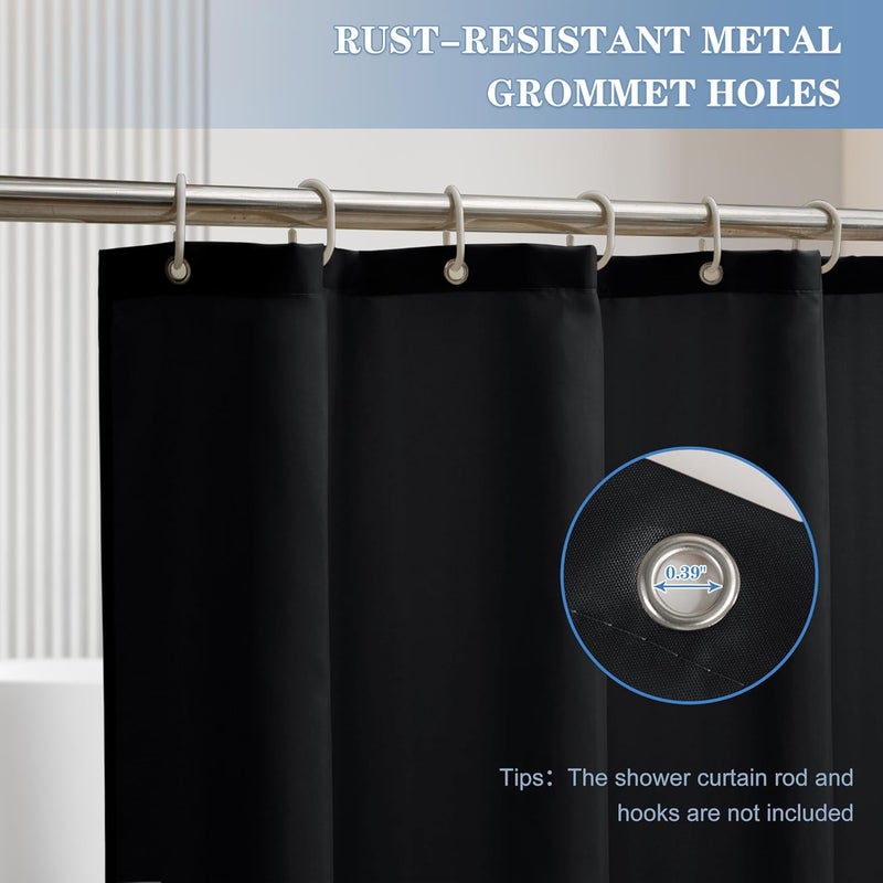 Nasitos Long Fabric Shower Curtain Liners 2 Pack - W72 x H78 - Water Resistant & Lightweight Cloth Shower Curtains for Bath Tub, Soft Hotel Quality, Machine Washable (Black, 4 Magnets Included) - Image 5