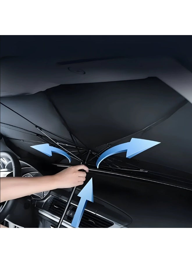 مظلة حماية شمسية للزجاج الأمامي للسيارة AuraShade Titan XL | عازل حراري 8 طبقات كبير 140x80 سم | شامل 4 ستائر جانبية هدية - Image 4