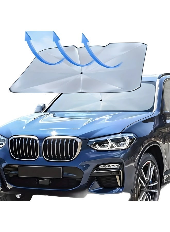 مظلة حماية شمسية للزجاج الأمامي للسيارة AuraShade Titan XL | عازل حراري 8 طبقات كبير 140x80 سم | شامل 4 ستائر جانبية هدية - Image 2