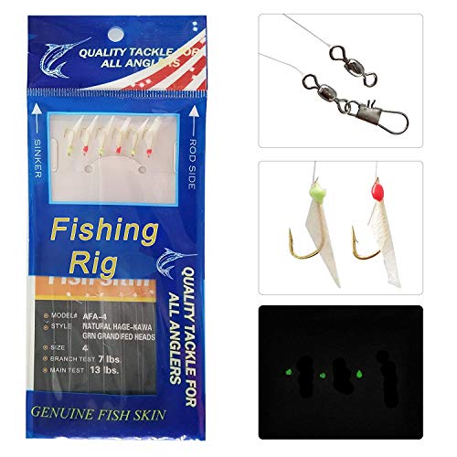Shaddock Fishing Fishing Bait Rigs Saltwater, 10Packs Surf Fishing Rigs with Fish Skin Feather Fishing Hooks Swivels Glow Beads Rigs Sea Bass Rigs Fishing Bait Lures (AFA, 6#) - Image 3