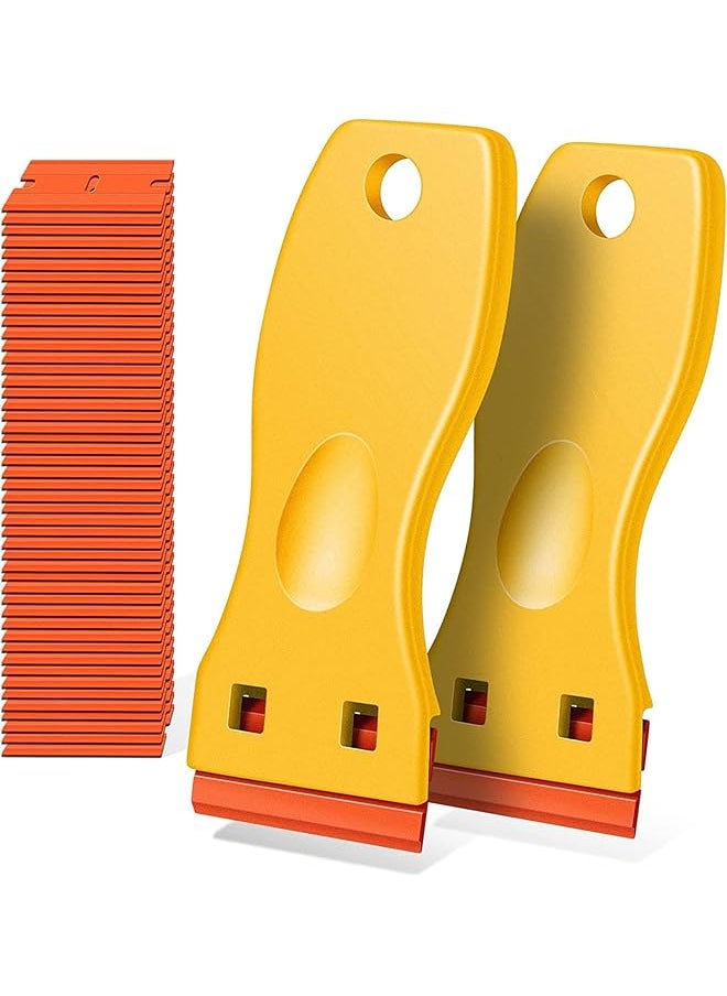 PROMASS promass Plastic Razor Blades Scraper Tool -Wall Paint Remover with 100 PCS Blades Kit No Scratch Car Window Glass Wood Sticker Removal Floor (2pcs yellow)  - Image 1
