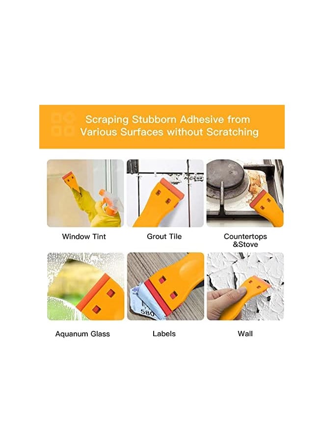 PROMASS promass Plastic Razor Blades Scraper Tool -Wall Paint Remover with 100 PCS Blades Kit No Scratch Car Window Glass Wood Sticker Removal Floor (2pcs yellow)  - Image 4