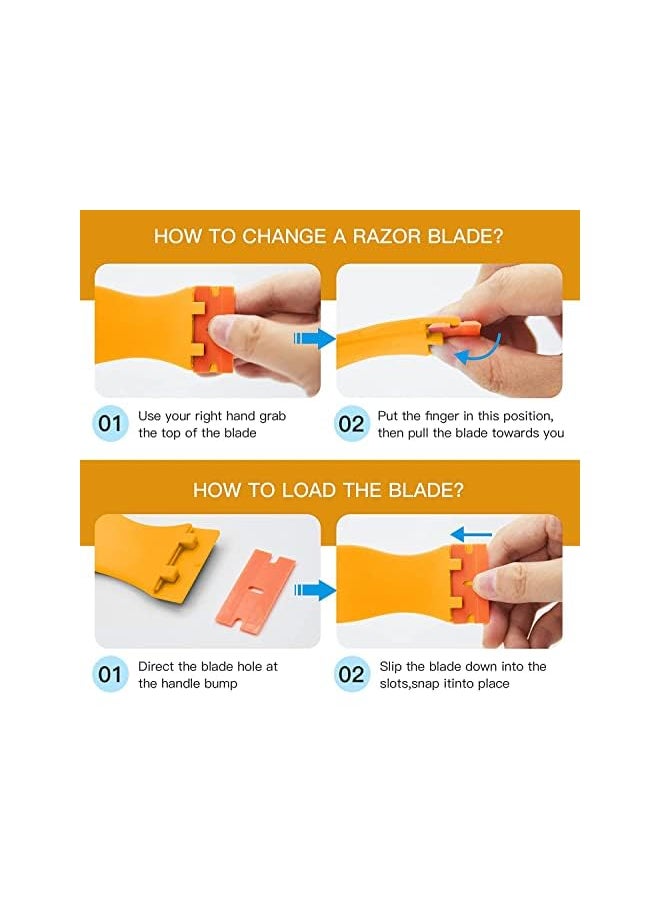 PROMASS promass Plastic Razor Blades Scraper Tool -Wall Paint Remover with 100 PCS Blades Kit No Scratch Car Window Glass Wood Sticker Removal Floor (2pcs yellow)  - Image 3