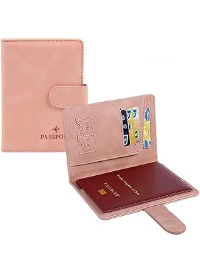 Passport Case, Skimming Prevention, Card Storage, Men, Women, Holder, Travel Wallet, Anti-Skimming, For Safe Overseas Travel, Premium PU Leather Passport Cover (Pink)