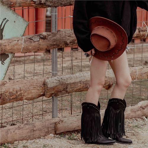 SheSole Women's Fringe Western Boots Wide Calf Riding Cowgirl Cowboy boots Black US 7 - Image 5