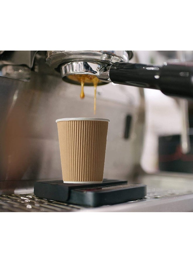 HTE 100 Pieces Brown Disposable Ripple Insulated Coffee Cups - Hot Beverage Corrugated Paper Cups 12 Oz - Image 2