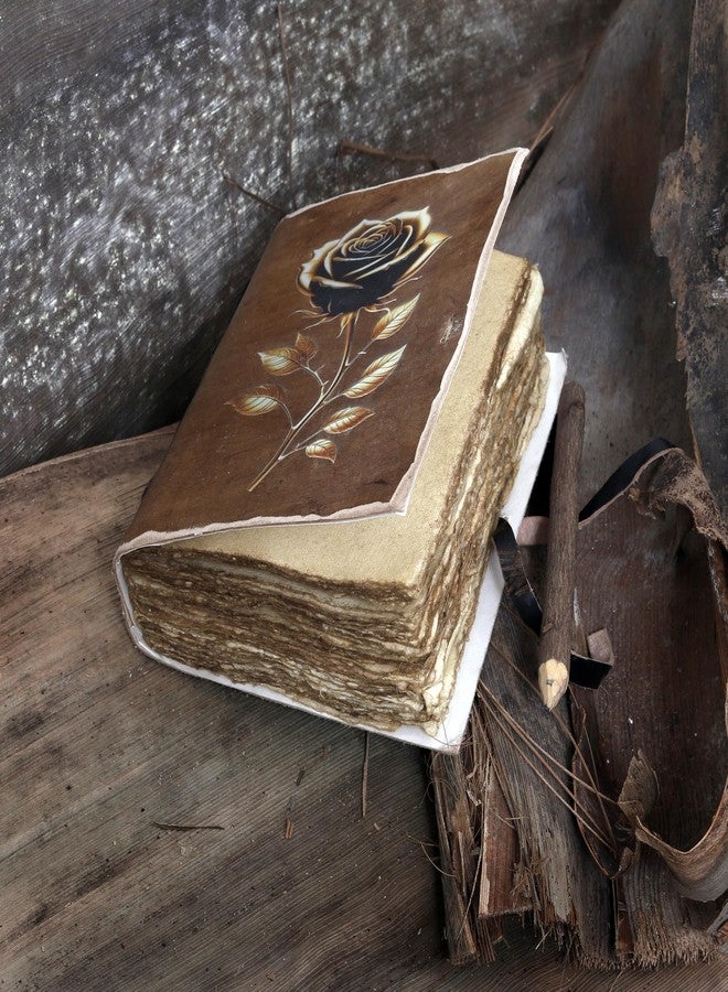cuero Vintage Elegant Rose Leather Journal Floral Notebook Spiritual Growth Mystical Blossoming Golden Black Rose Diary for Women Girls Handmade Antique Notebook for Writing and Gifting 5x7 inches - Image 5