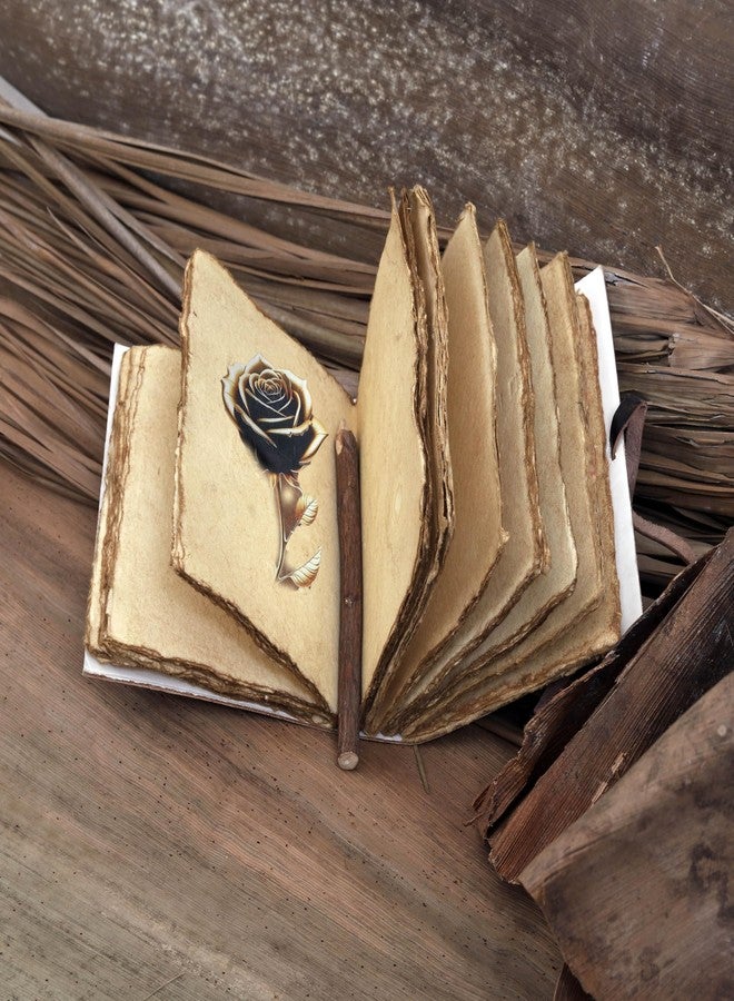 cuero Vintage Elegant Rose Leather Journal Floral Notebook Spiritual Growth Mystical Blossoming Golden Black Rose Diary for Women Girls Handmade Antique Notebook for Writing and Gifting 5x7 inches - Image 4