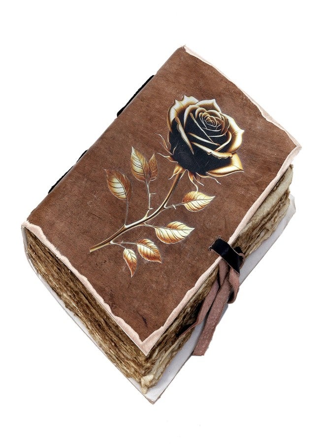 cuero Vintage Elegant Rose Leather Journal Floral Notebook Spiritual Growth Mystical Blossoming Golden Black Rose Diary for Women Girls Handmade Antique Notebook for Writing and Gifting 5x7 inches - Image 1