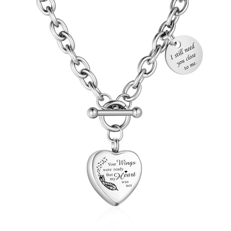 XIUDA Heart Cremation Urn Necklaces for Ashes Locket Cremation Jewelry for Human Ashes Stainless Steel Memorial Keepsake Pendant for Women - Image 1