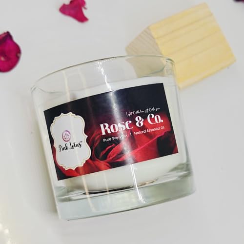 Pink Lotus Rose & Co. Scented Candle | Pure Soy Wax | Natural Essential Oil | Romantic Rose Petal Aroma | Home Décor, Gifting, Relaxation, Aromatherapy (Hand-Poured) - Image 1