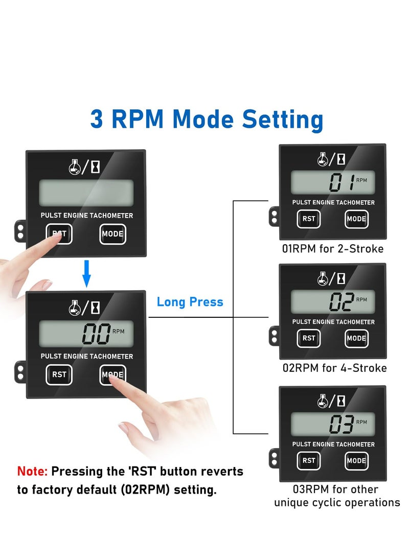 Excefore - Tachometer for Small Engines, Digital Tachometer with Clip Reset Function, Inductive Hour Meter for 2 Stroke and 4 Stroke, Waterproof Tachometer for Cropper Generator Lawn Mower RV ATV - Image 1