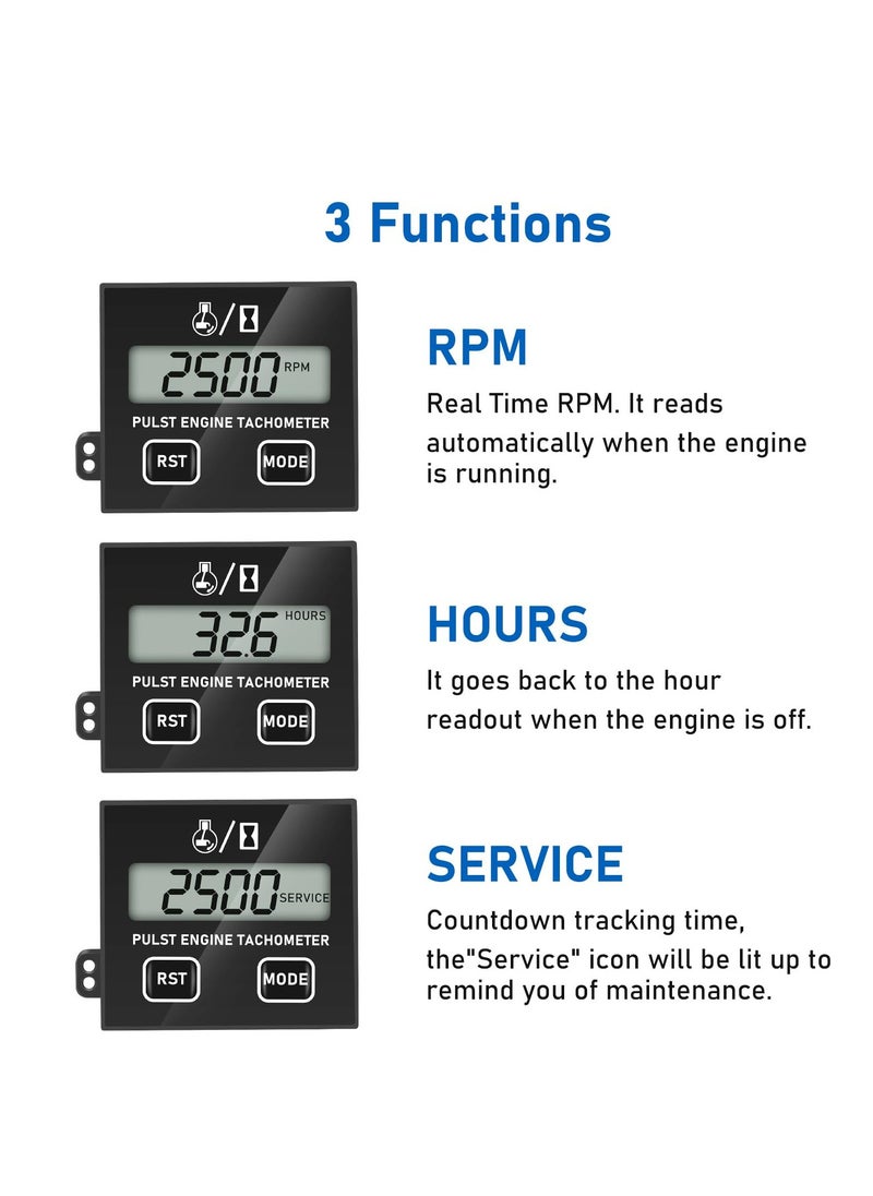 Excefore - Tachometer for Small Engines, Digital Tachometer with Clip Reset Function, Inductive Hour Meter for 2 Stroke and 4 Stroke, Waterproof Tachometer for Cropper Generator Lawn Mower RV ATV - Image 1