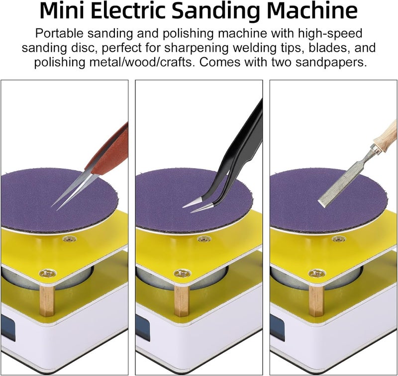 Luocute Mini Electric Polisher Grinder, Portable Sanding and Polishing Machine with High Speed Sanding Disc, 2 Sandpapers, 5V 9V Adjustable Speed up to 10000 RPM, for Sharpening - Image 4