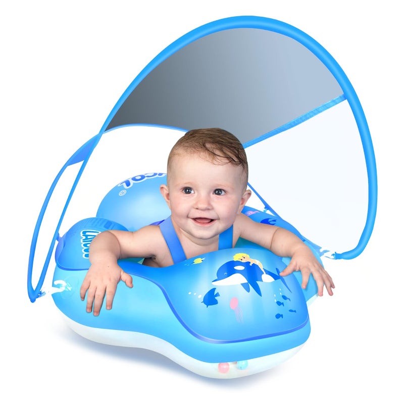 LAYCOL Baby Pool Float No Flip Over Inflatable Baby Float with Sun Protection Canopy Baby Swimming Float Baby Swim Float with Double Air Chambers Add Tail for Age of 336 Months - Image 2